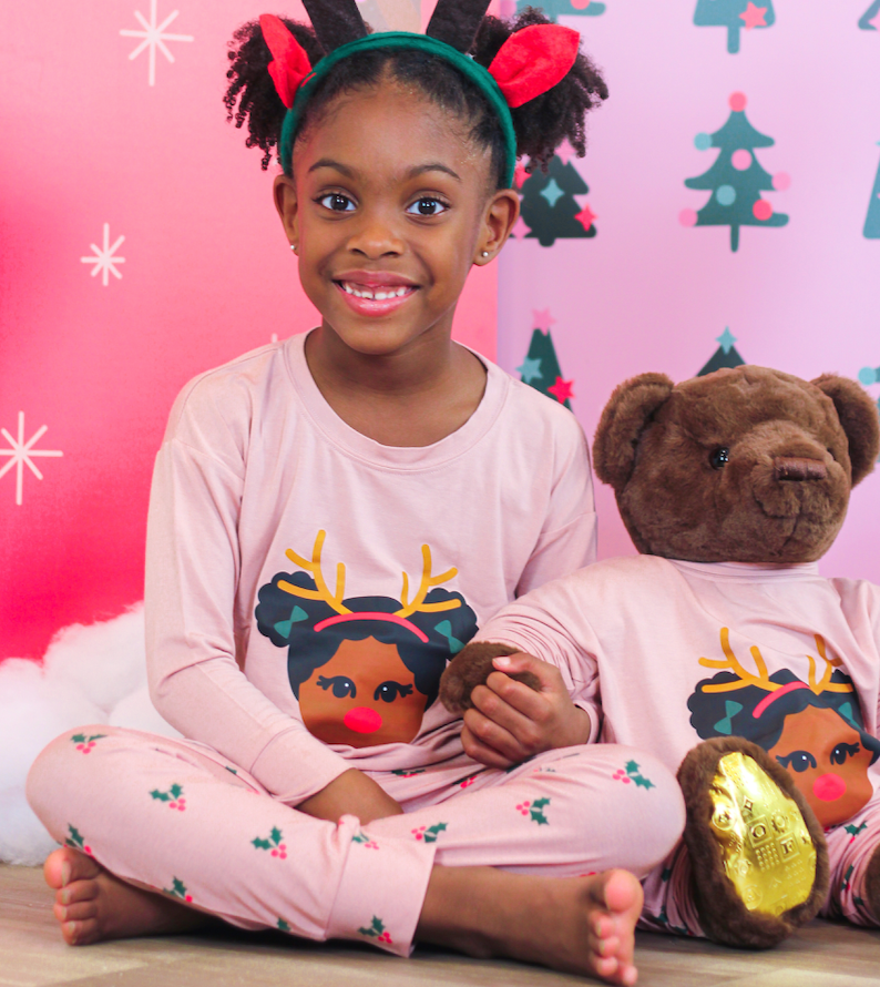 Black Girl Reindeer Christmas Pajama Set